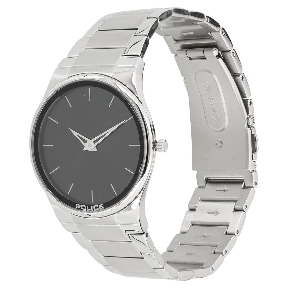 Buy Online Police Quartz Analog Black Dial Stainless Steel Strap