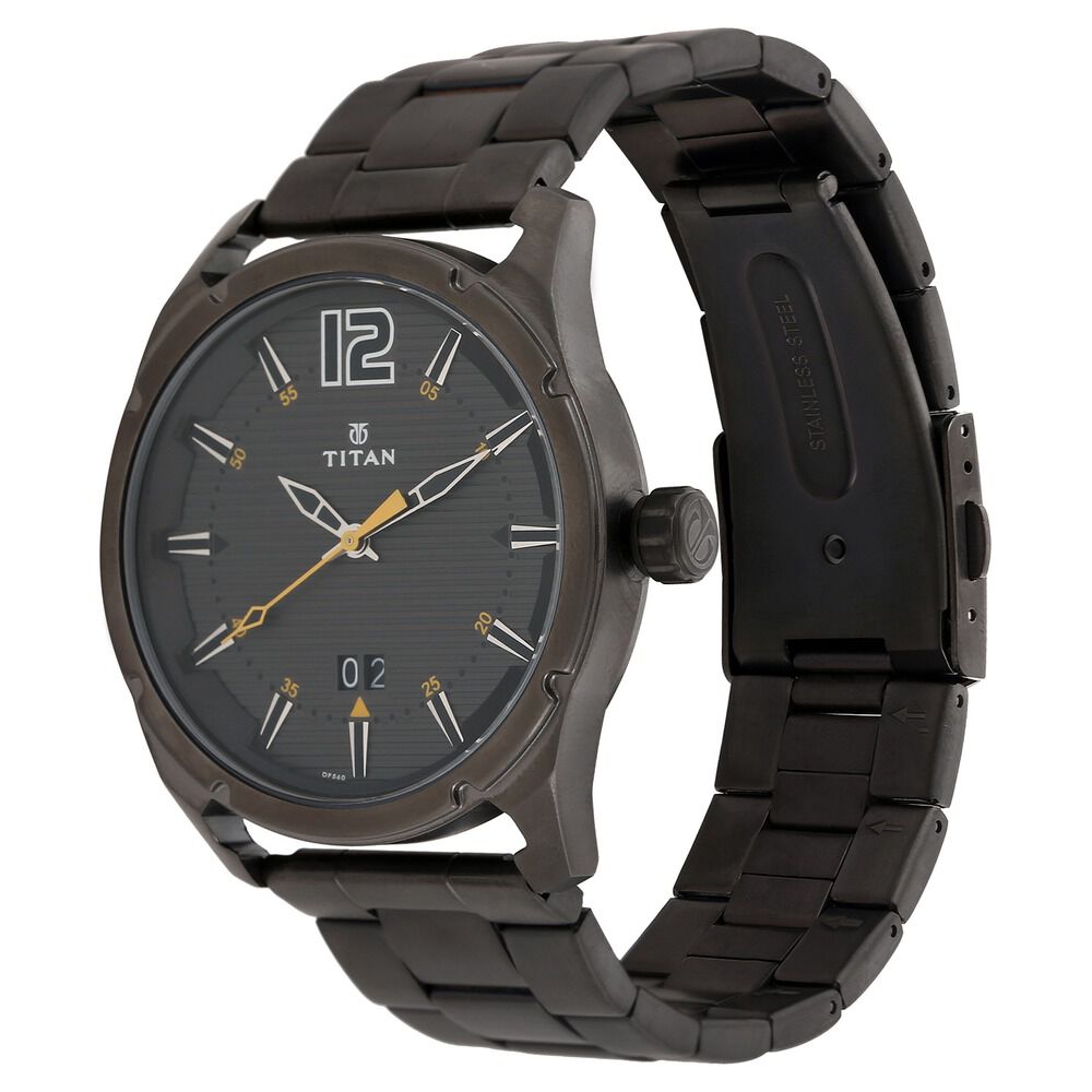 Buy Online Titan Quartz Analog with Date Black Dial Stainless Steel Strap Watch for Men nk1699qm01 Titan