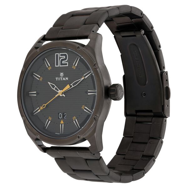 Titan Quartz Analog with Date Black Dial Stainless Steel Strap Watch for Men - image number 1