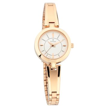 Titan Quartz Analog Silver Dial Rose Gold Metal Strap Watch For Women