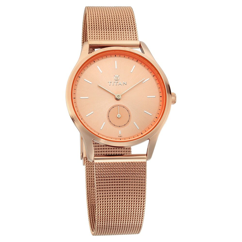 Buy Online Titan Workwear Rose Gold Dial Analog Metal Strap watch