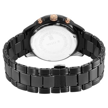 Titan Quartet Black Dial Analog with Day and Date Steel and Ceramic Strap watch for Men