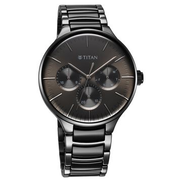 Titan Ceramic Fusion Multifunction Black Round Dial Two Toned Stainless Steel Strap Watch For Men