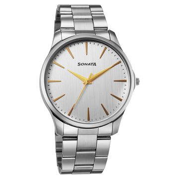 Sonata Traditional Essentials Quartz Analog Silver Dial Silver Metal Strap Watch For Men