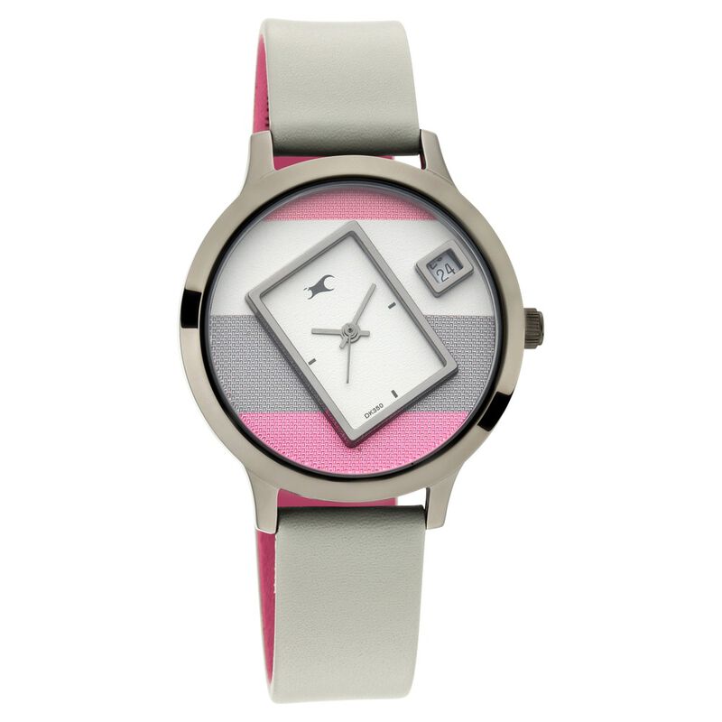 Fastrack Fit Outs Quartz Analog with Date Multicoloured Dial Leather Strap Watch for Girls