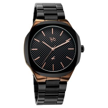 Vyb Challenger By Fastrack Quartz Analog Black Dial Black Stainless Steel Strap Watch For Guys