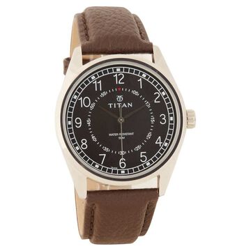 Titan Men's Timeless Charm: Men's Analog Watch with Black Dial and Brown Leather Strap