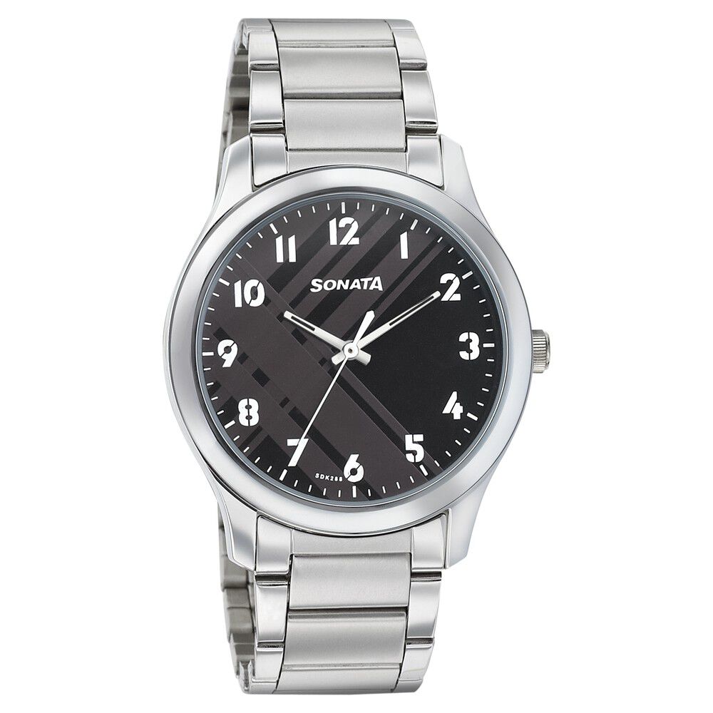 Buy Online Sonata Quartz Analog Grey Dial Stainless Steel Strap Watch for Men np77106sm03w Titan