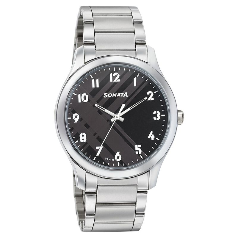 Sonata Quartz Analog Grey Dial Stainless Steel Strap Watch for Men