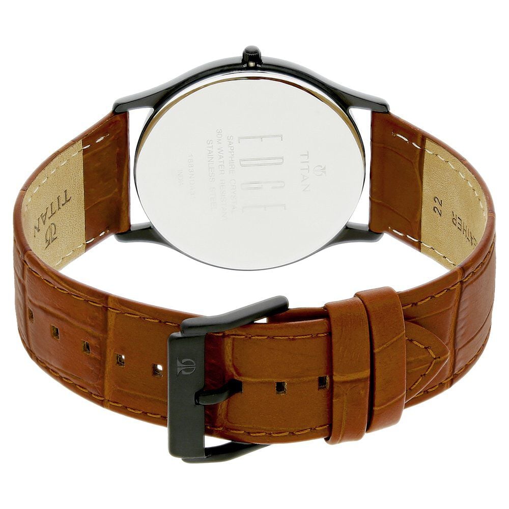Buy Online Titan Edge Slim Leather Strap Grey Dial Analog Watch for Men ns1683nl01 Titan