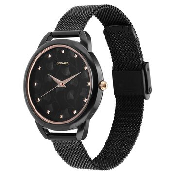 Sonata Wedding Quartz Analog Black Dial Stainless Steel Strap Watch for Women
