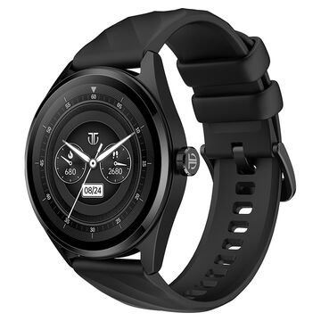 Titan Crest with 3.63 cm AMOLED Display with AOD, Functional Crown, BT Calling, Premium Smartwatch with Black Strap