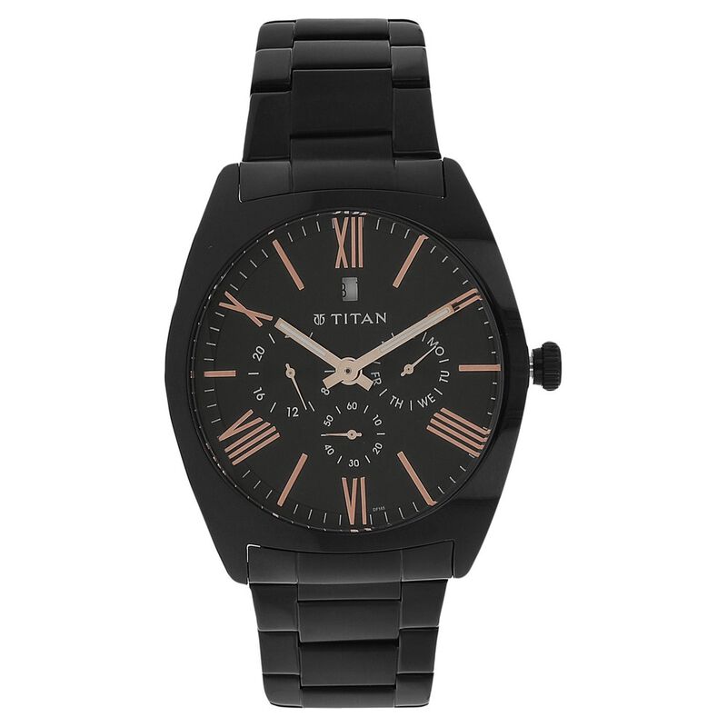 Titan Quartz Analog Black Dial Stainless Steel Strap Watch for Men