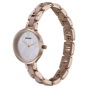 Sonata Quartz Analog Mother of Pearl Dial Two Toned Stainless Steel Strap Watch For Women