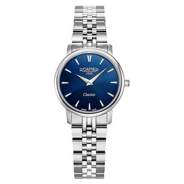 Roamer Classico Ladies Quartz Analog Blue Dial Silver Stainless Steel Strap Watch For Women