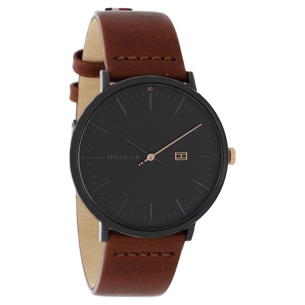 Buy Online Tommy Hilfiger Quartz Analog Black Dial Leather Strap