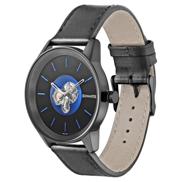Sonata Quartz Multifunction Blue Dial Leather Strap Watch for Men - image number 1