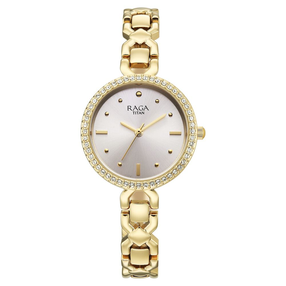 Titan Raga Spotlight Quartz Analog Silver Dial Golden Metal Strap Watch For Women-picture-22
