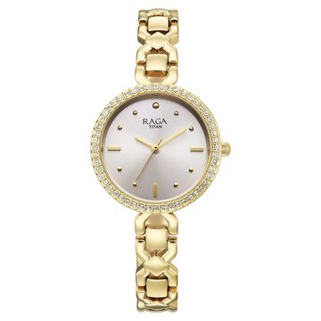 Titan Raga Spotlight Quartz Analog Silver Dial Golden Metal Strap Watch For Women