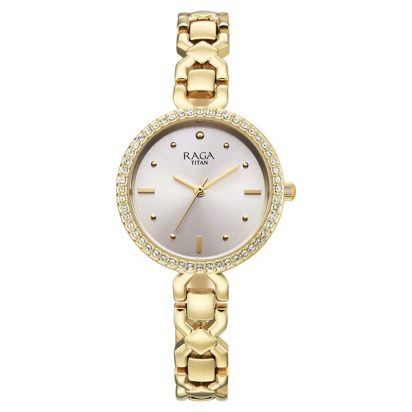 Titan Raga Spotlight Quartz Analog Silver Dial Golden Metal Strap Watch For Women - image number 0