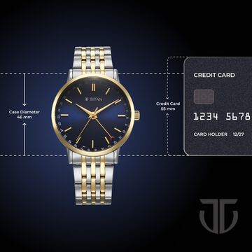 Titan Elegance Analog with Date by Hand and Blue Dial Stainless Steel Two Toned Strap Watch for Men