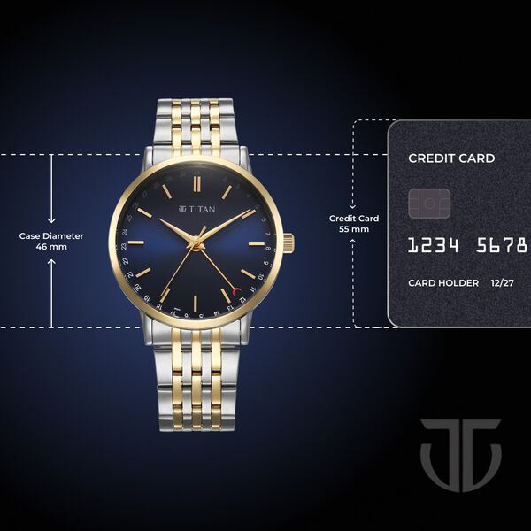 Titan Elegance Analog with Date by Hand and Blue Dial Stainless Steel Two Toned Strap Watch for Men - image number 3