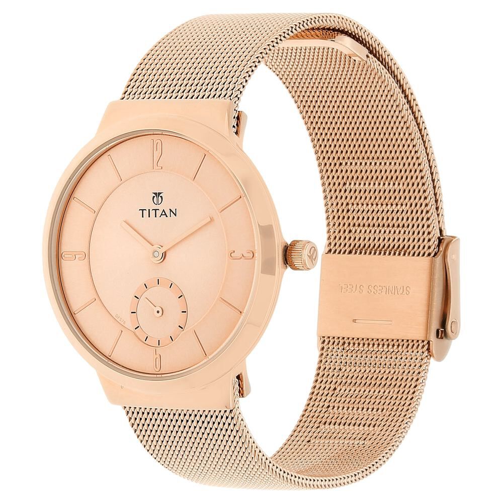 Buy Online Titan Quartz Analog Rose Gold Dial Stainless Steel Strap Watch for Women ns95033wm01 Titan
