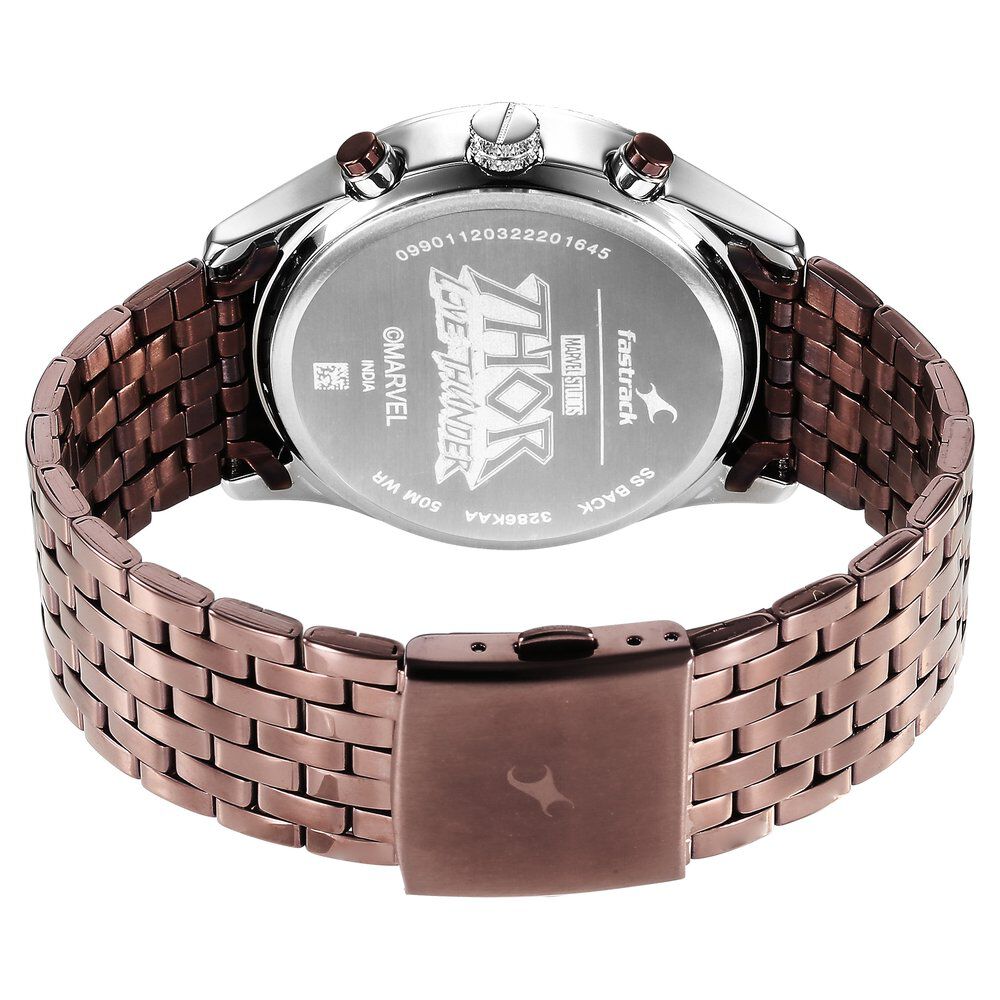Buy Online Fastrack Thor Quartz Multifunction Red Dial Metal Strap Watch for Guys ns3286km01 Titan