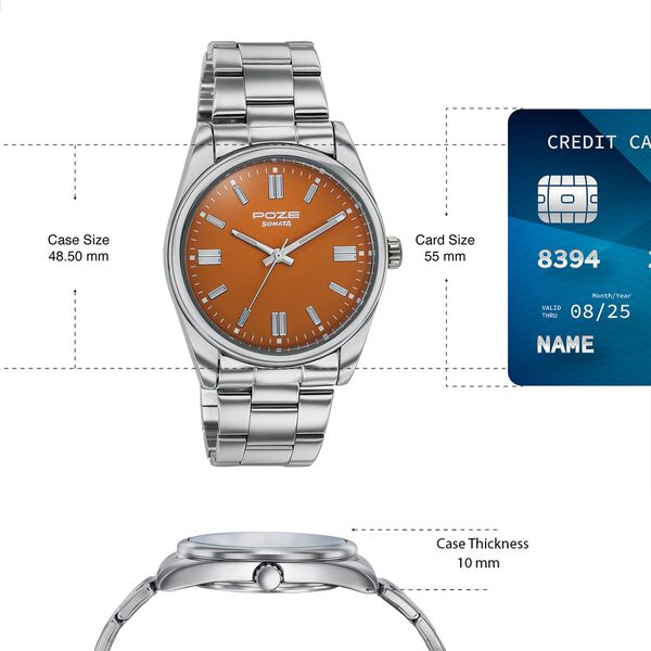 Poze Poze Quartz Analog Brown Dial Silver Metal Strap Watch For Men - image number 3