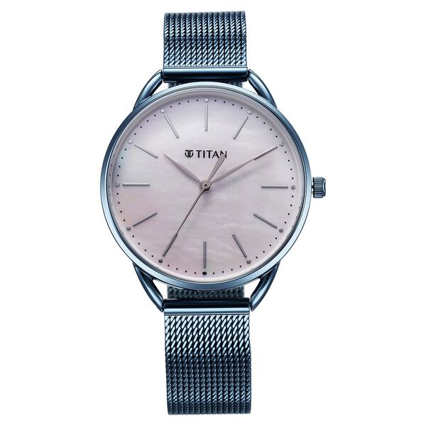 Titan Slimline Quartz Analog Mother Of Pearl Dial Blue Stainless Steel Strap Watch for Women - image number 0