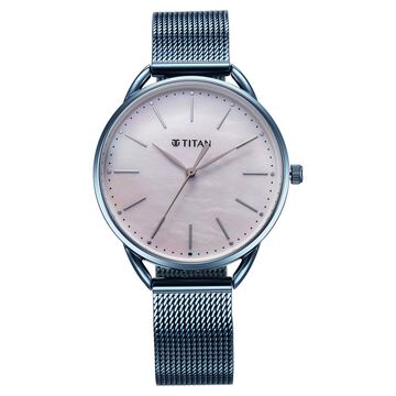 Titan Slimline Quartz Analog Mother Of Pearl Dial Blue Stainless Steel Strap Watch for Women