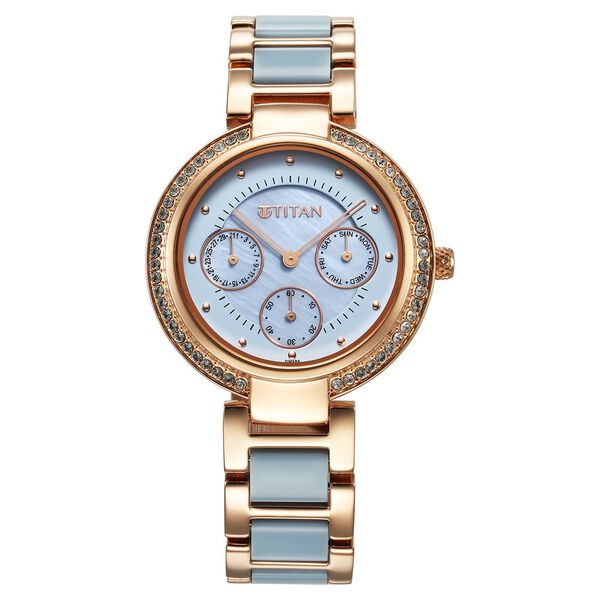 Titan Acetate Quartz Multifunction Mother Of Pearl Dial Two Toned Strap Watch for Women - image number 0