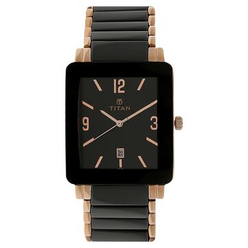 Titan Rectangle Black Dial Analog with Date Stainless Steel and Ceramic Strap Watch for Men