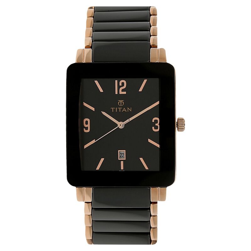 Titan Rectangle Black Dial Analog with Date Stainless Steel and Ceramic Strap Watch for Men - image number 0