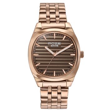 Poze By Sonata Quartz Analog Grey Dial Rose Gold Metal Strap Watch For Men