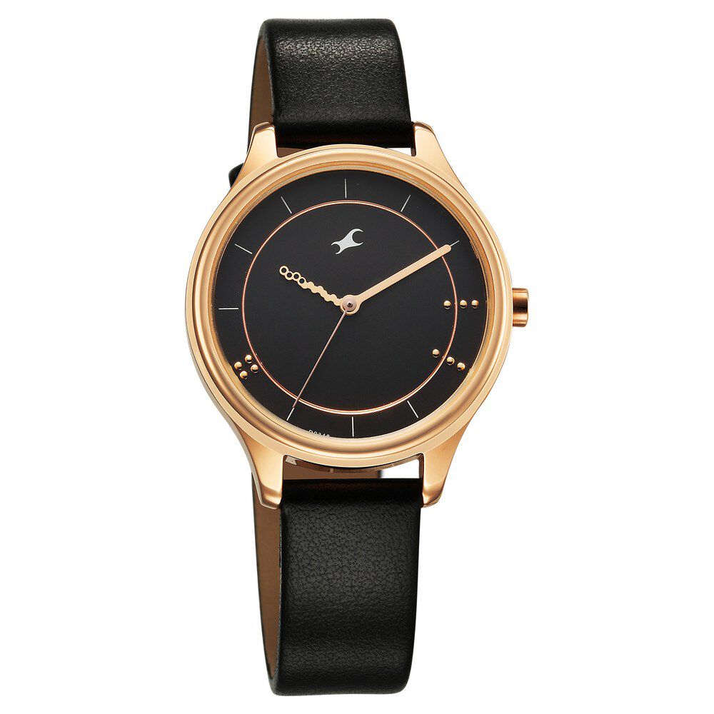 Buy Online Fastrack Stunners Quartz Analog Black Dial Black Leather Strap Watch For Girls 6296wl01 Titan