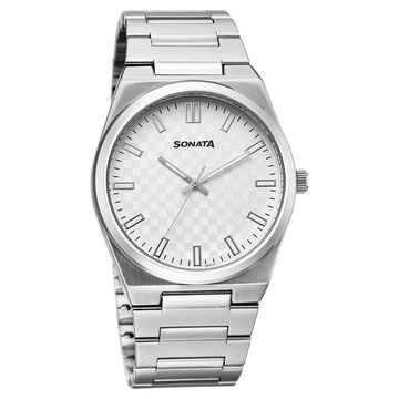 Sonata Festive Quartz Analog Silver Dial Metal Strap Watch For Men