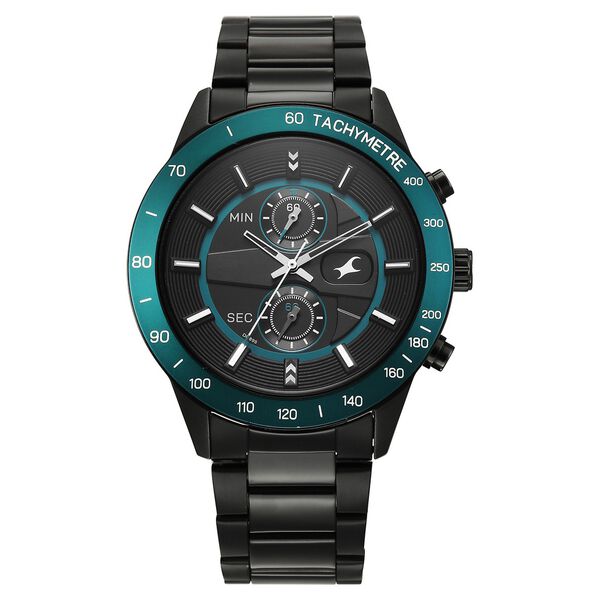 Fastrack Overdrive Quartz Chronograph Tachymeter Black Dial Black Stainless Steel Strap Watch For Guys - image number 0
