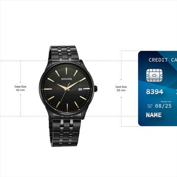 Sonata Eternia Quartz Analog with Date Black Dial Metal Strap Watch For Men