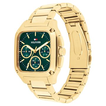 Tommy Hilfiger Quartz Multifunction Green Dial Golden Stainless Steel Strap Watch For Men