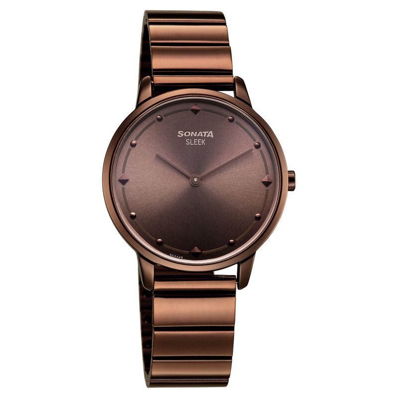 Sonata Sleek Women Bronze Sunray Dial Ultra-Slim Brown Metal Watch