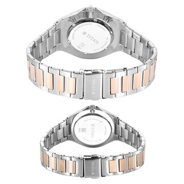 Titan Bandhan Quartz Analog with Date White Dial Two Toned Stainless Steel Strap Watch For Couple
