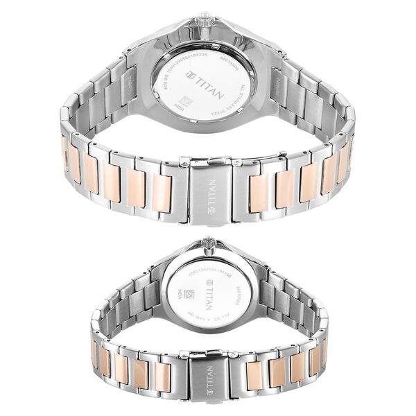 Titan Bandhan Quartz Analog with Date White Dial Two Toned Stainless Steel Strap Watch For Couple - image number 4