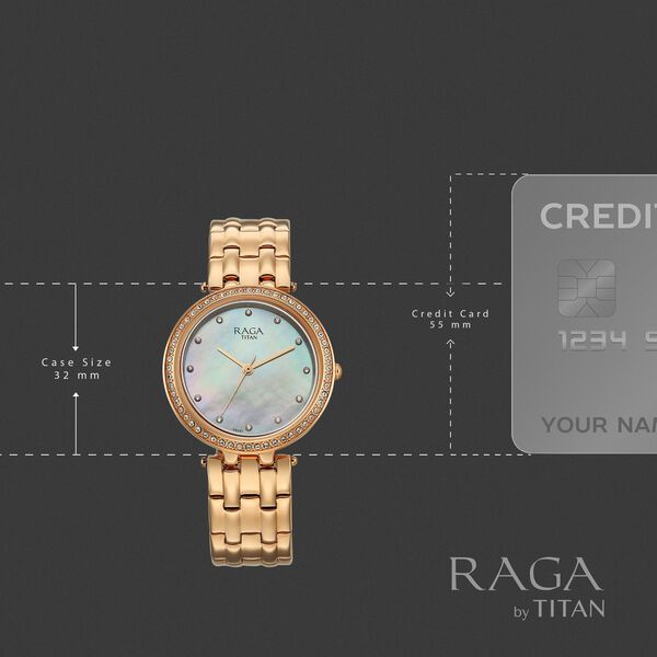 Titan Raga DEC Blaze Quartz Analog Mother of Pearl Dial Rose Gold Metal Strap Watch For Women - image number 3