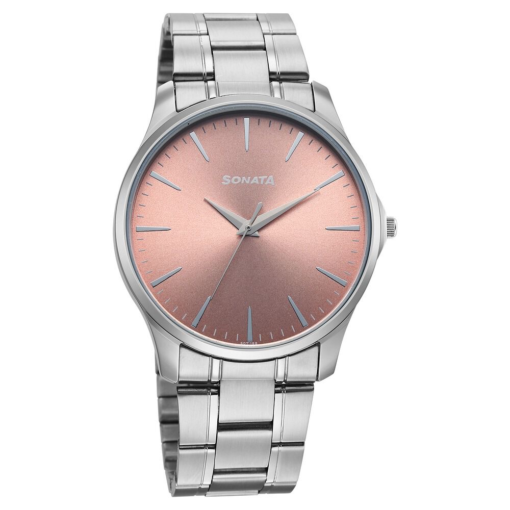 Buy Online Sonata Ease Watches For Men With Metal Strap And Rose