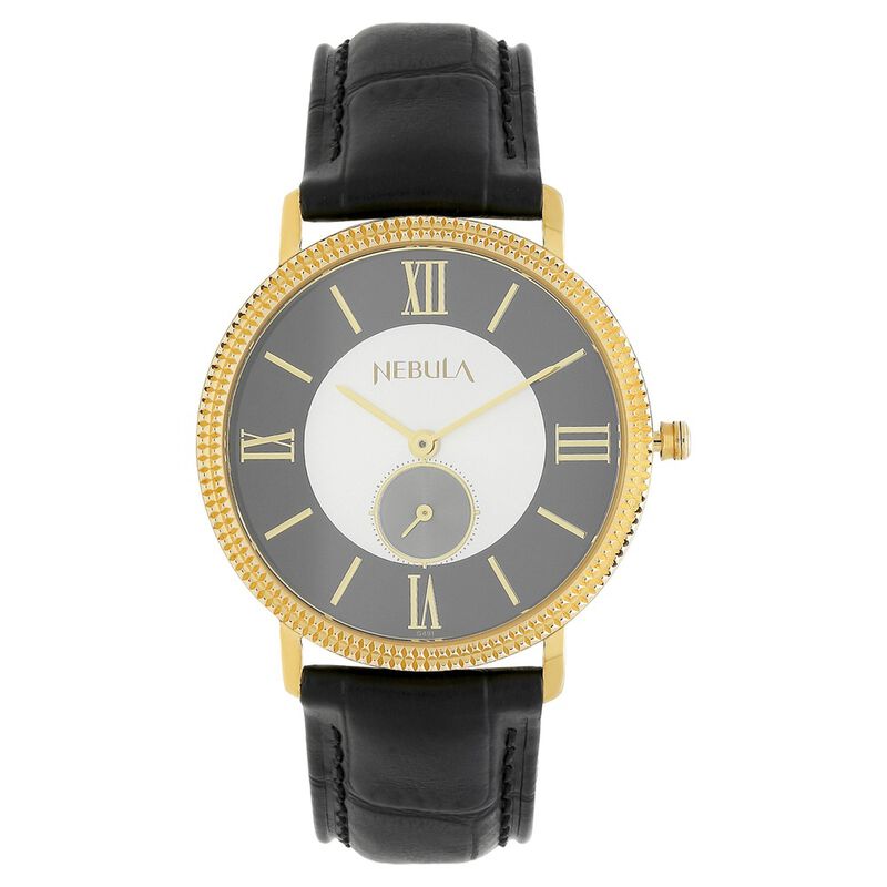 Titan Nebula Vintage 18k Gold Analog with Offset Seconds Leather Strap Watch for Men