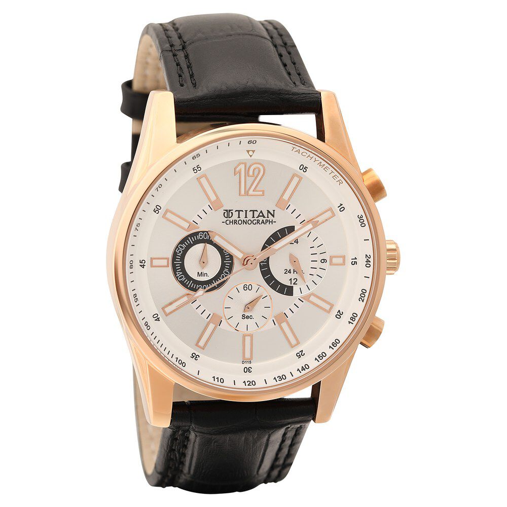 Buy Online Titan Octane Silver Dial Chronograph Leather Strap watch for Men nq9322wl01 Titan