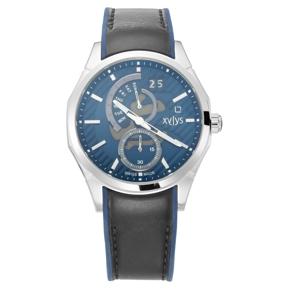 Buy Online Xylys Swiss Analog with Date Two Toned Silicone And Leather Strap and Blue Dial Watch For Men 40044sp01 p Titan