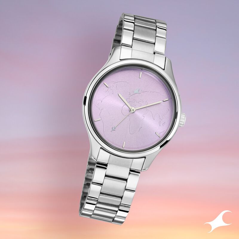 Fastrack Tripster Quartz Analog Purple Dial Stainless Steel Strap Watch for Girls