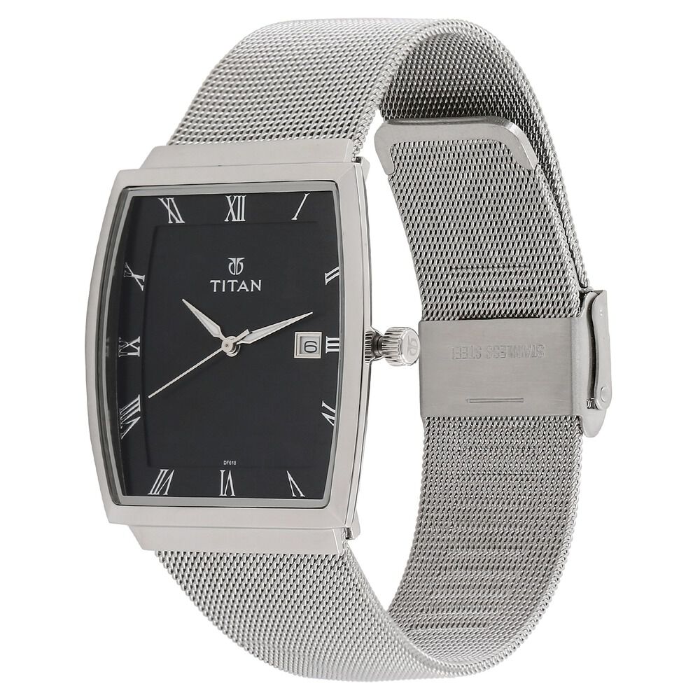 Buy Online Titan Quartz Analog with Date Black Dial Stainless Steel Strap Watch for Men nk90076sm01w Titan